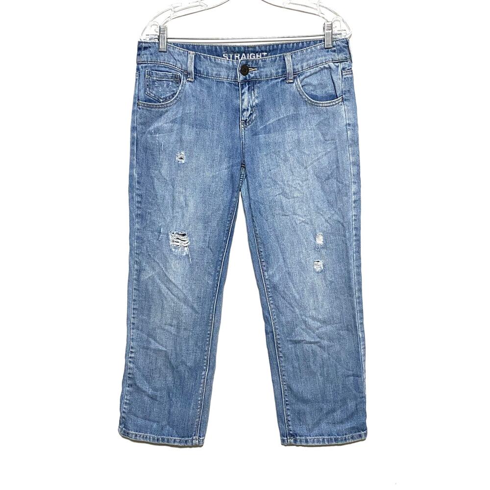 New York & Company Jeans Straight Leg Distressed Medium Wash All Cotton Womens 6